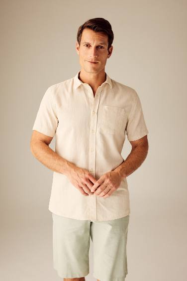 Regular Fit Polo Collar Cotton Short Sleeve Shirt