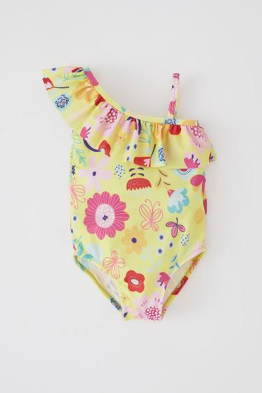 Baby Girl Patterned One Shoulder Swimsuit