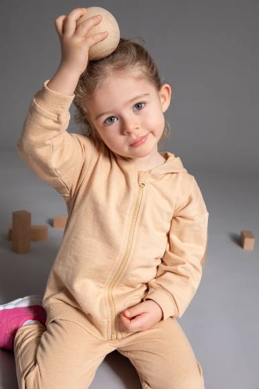 Sweat à capuche à manches longues en coton pour bébé Fille