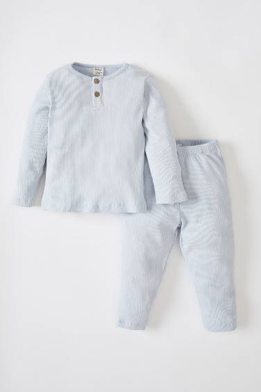 Baby Boy Ribbed Camisole Organic Cotton Long Sleeve Pajamas Set