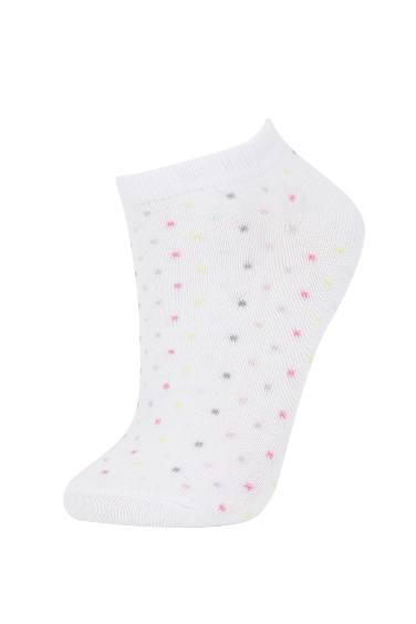 Kadın 5'li Pamuklu Puantiyeli Çizgili Patik Çorap