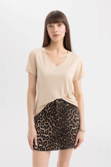 Regular Fit V Neck Basic Short Sleeve T-Shirt