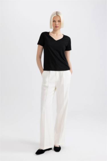 Regular Fit V Neck Basic Short Sleeve T-Shirt