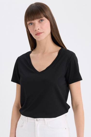 Regular Fit V Neck Basic Short Sleeve T-Shirt