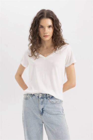 Regular Fit V-Neck Short Sleeve Basic T-Shirt