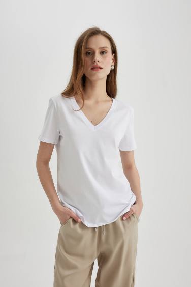 Regular Fit V Neck Cotton Basic T-Shirt