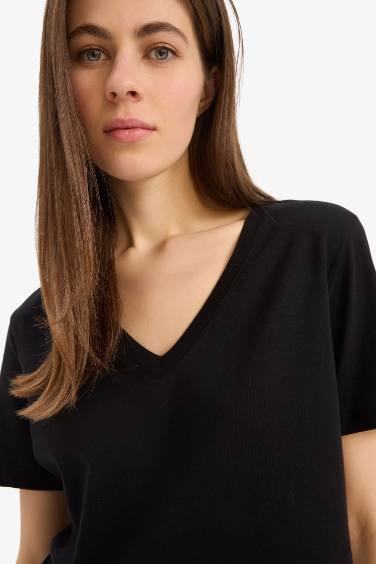 Regular Fit V Neck Cotton Basic T-Shirt