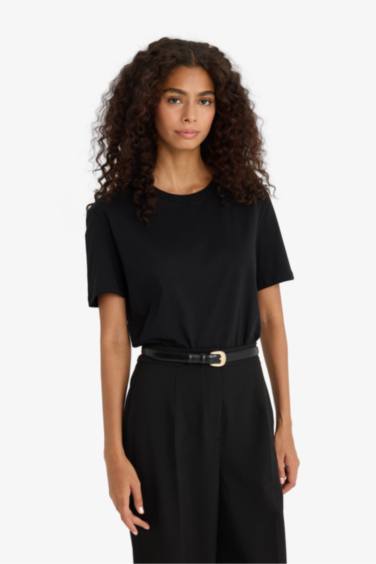 T-shirt basique noir à col rond Coupe régulière