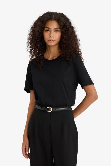 T-shirt basique noir à col rond Coupe régulière