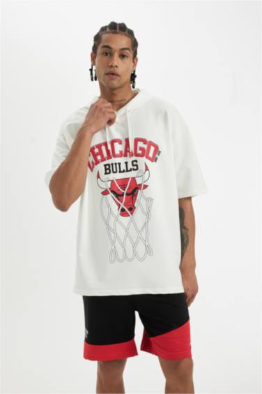 DeFactoFit NBA Chicago Bulls Oversize Fit Hooded T-Shirt