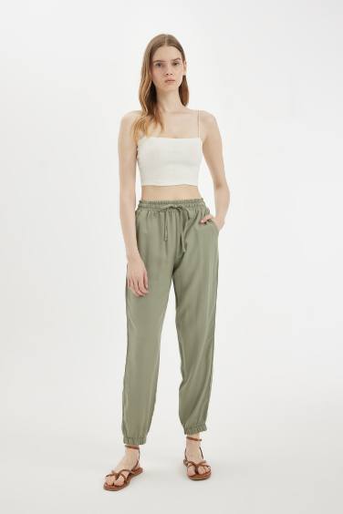 Pantalon de Jogging à Poches Taille Normale Longueur Cheville en Viscose