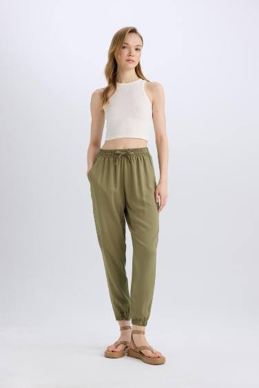 سروال فيسكوز جوجر بجيب وخصر عادي