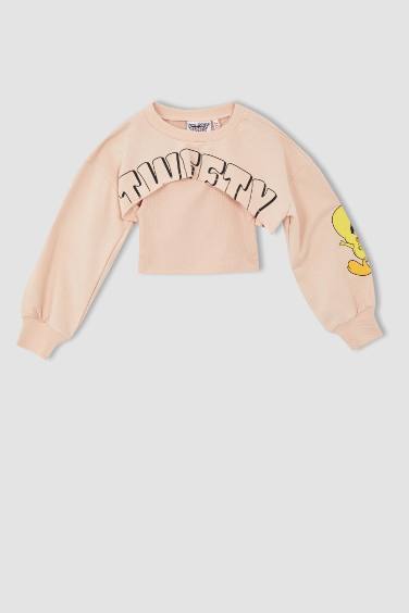 Girl Long Sleeve Looney Tunes Print Crop Top