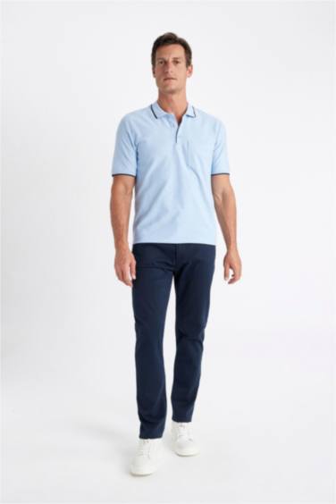 تيشيرت بولو نص كم قصة عادية أزرق فاتح