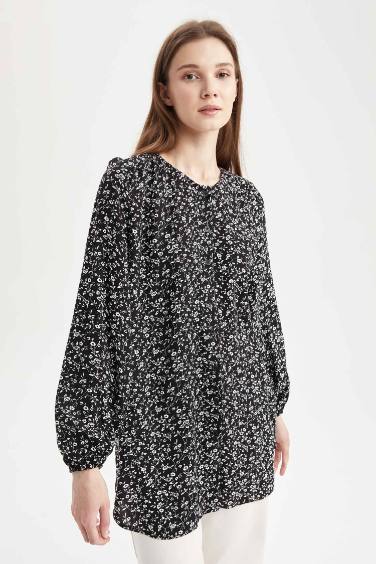 Relax Fit Long Sleeve Printed Viscose Shirt