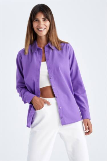 Oversize Fit Shirt Collar Poplin Long Sleeve Shirt