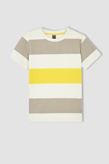 Boy Short Sleeve Striped Colour Block T-Shirt