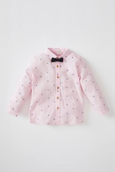 Chemise en voile de coton à manches longues et nœud papillon pour bébé garçon