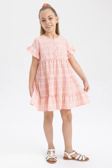 Baby Girls Gingham Short Sleeved Ruffle Dress