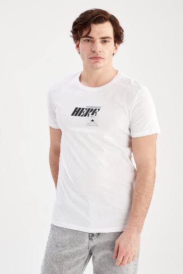 T-shirt à manches courtes imprimé à col ras du cou coupe slim