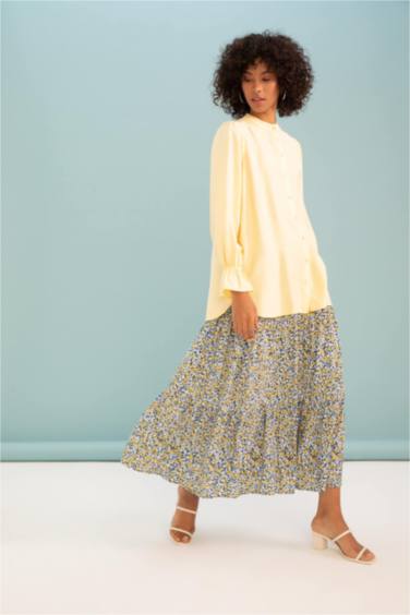 A Kesim Floral Volanlı Maxi Etek