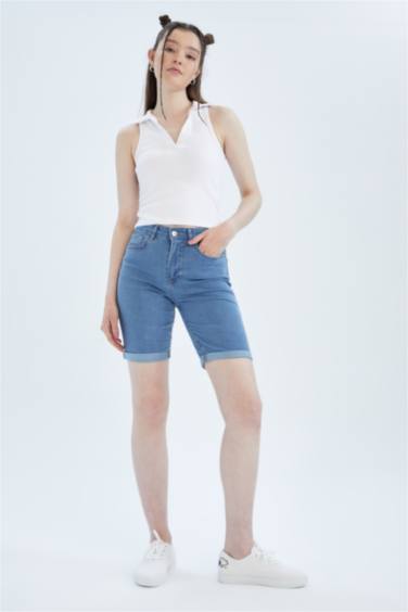 Normal Waist Fold Cut Jeans