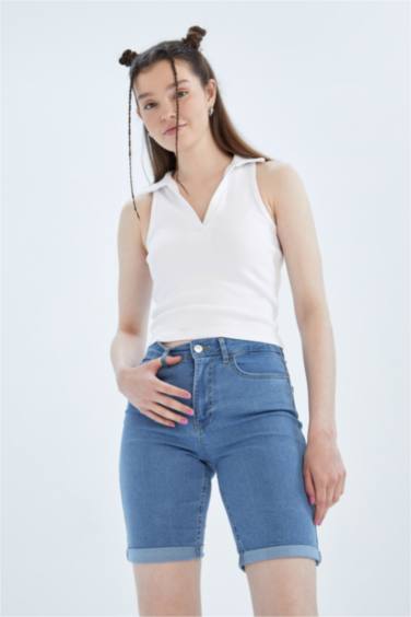 Normal Waist Fold Cut Jeans
