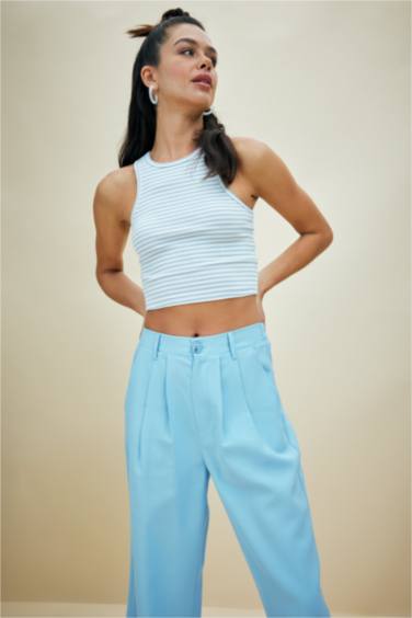 Débardeur Slim à col rond rayé et côtelé