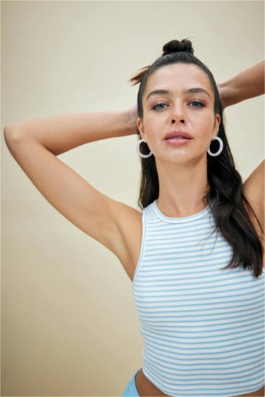 Débardeur Slim à col rond rayé et côtelé