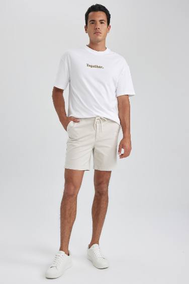 Regular Fit Elastic Waist Cotton Bermuda Shorts