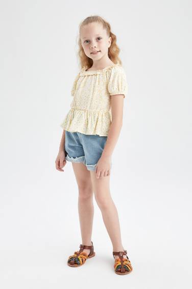 Блузка з коротким рукавом з рукавами-ліхтариками для дівчаток