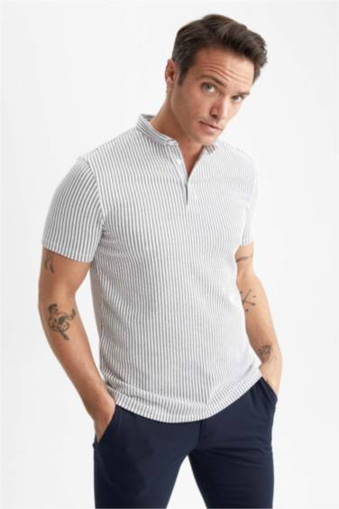 Modern Fit Polo Neck Striped Short Sleeve T-Shirt