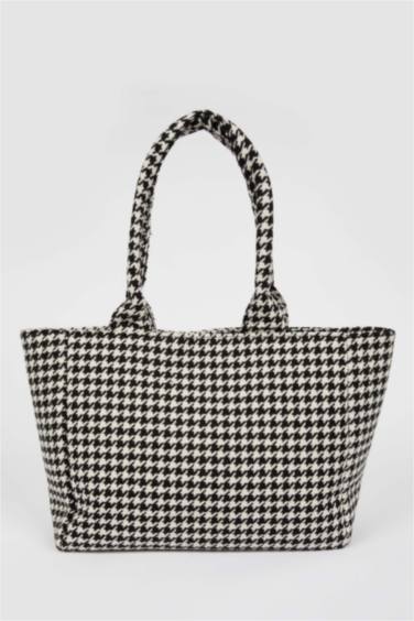 Women's Large Faux Leather Crowbar Pattern Tote Shoulder Bag