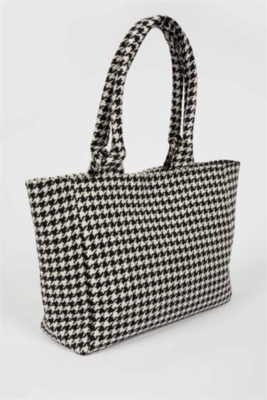 Women's Large Faux Leather Crowbar Pattern Tote Shoulder Bag