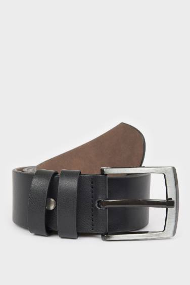 Man Rectangle Clasp Faux Leather Jean Belt