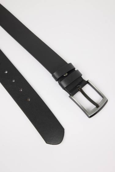 Man Rectangle Clasp Faux Leather Denim Belt