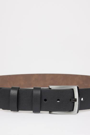 Man Rectangle Clasp Faux Leather Denim Belt