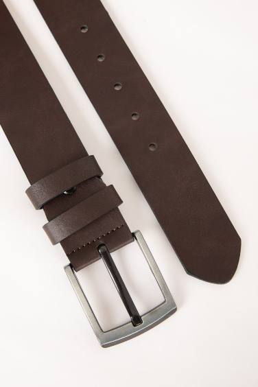 Man Rectangle Clasp Faux Leather Denim Belt