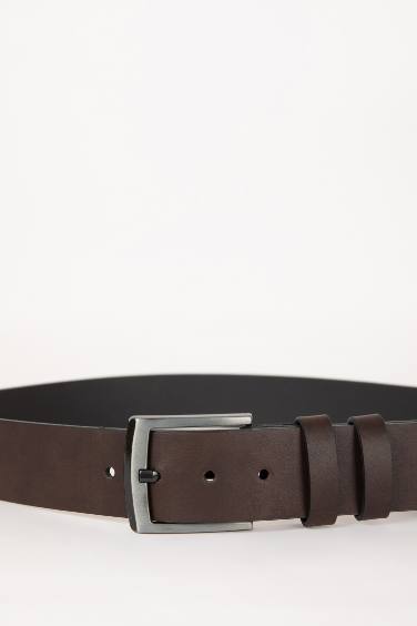 Man Rectangle Clasp Faux Leather Denim Belt