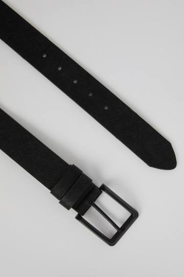 Men Rectangle Buckle Faux Leather Belt