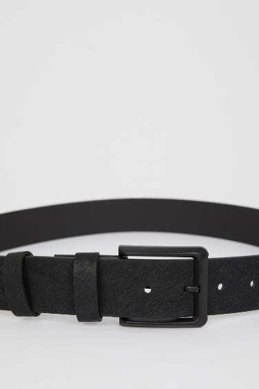 Men Rectangle Buckle Faux Leather Belt