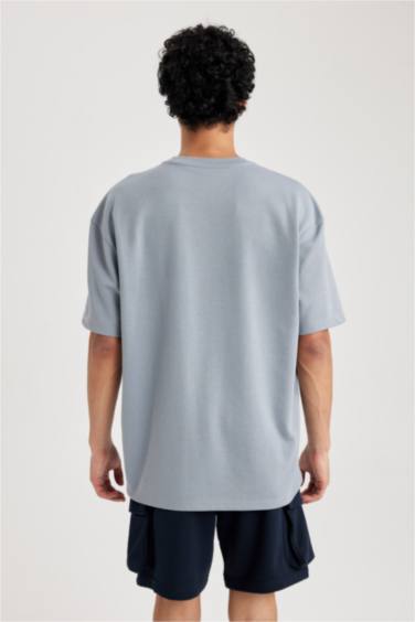 Oversize Geniş Kalıp Bisiklet Yaka Kısa Kollu Basic Düz Ağır Kumaş Tişört