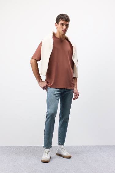 تيشيرت نص ردن تقيل اوفر سايز بياخة مستديرة