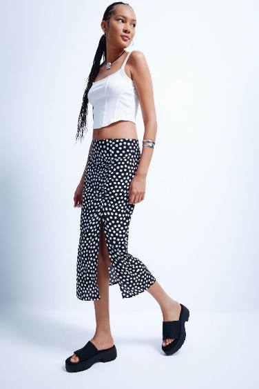 A Cut Printed Midi Skirt