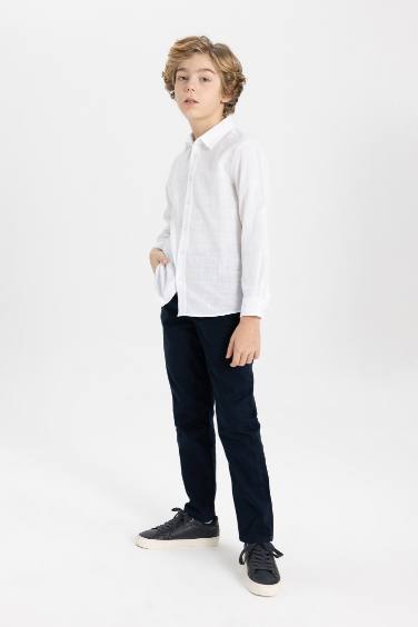 Boy Navy Blue Straight Leg Gabardine Trousers