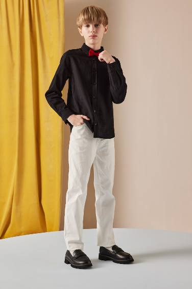 Boy Regular Fit Straight Leg White Gabardine Trousers