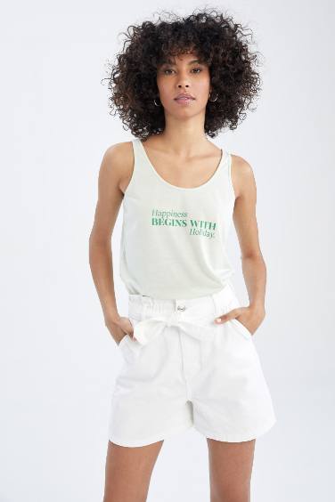 Relax Fit Sleeveless Slogan Print Vest