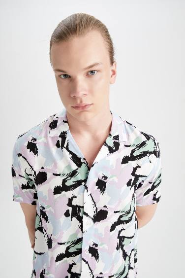 Coool Regular Fit Printed Poplin Short Sleeve Hawaiian Shirt