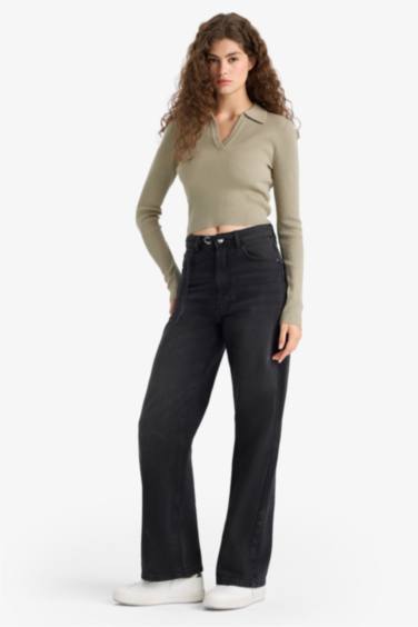 Slim Fit Polo Neck Knit Pullover