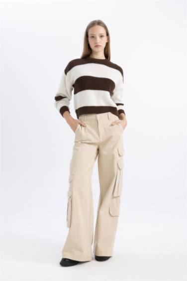 Oversize Geniş Kalıp Bisiklet Yaka Çizgili Triko Kazak